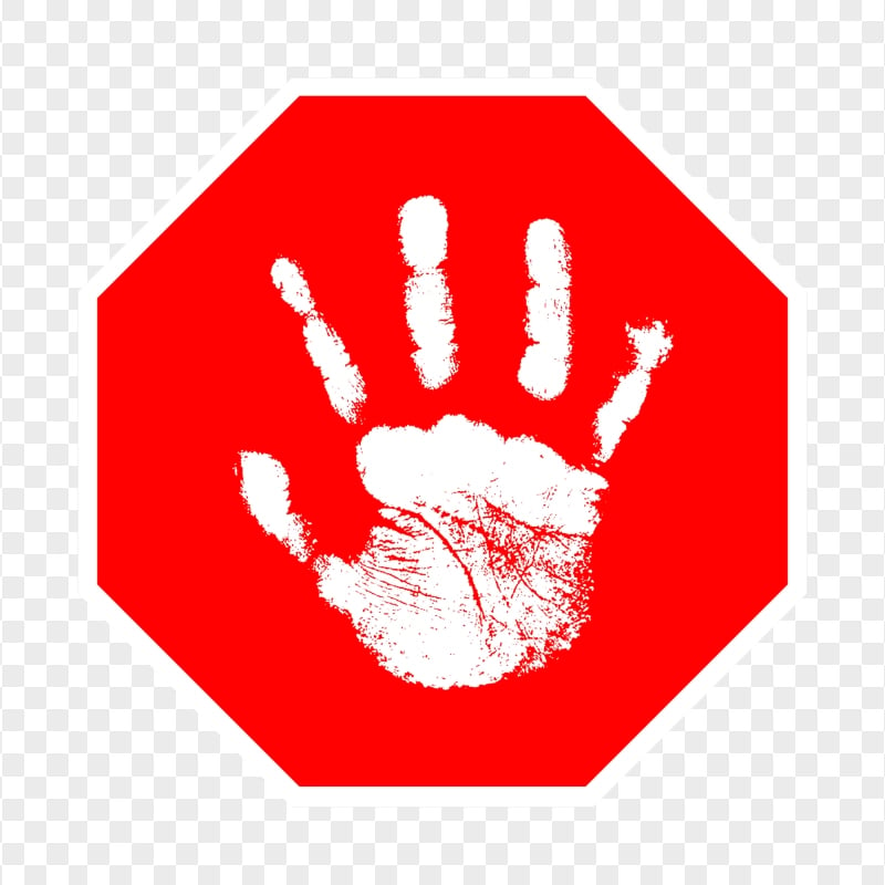 HD White Hand Print On Red Stop Sign PNG