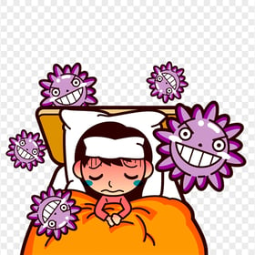Little Girl Sick In Bed Flu Germs Cartoon Clipart