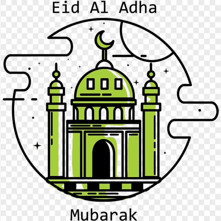 Eid Al Adha Mubarak Round Logo Green Mosque