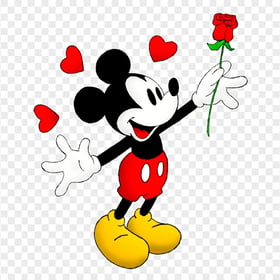 Classic Mickey Mouse Holding Red Rose PNG