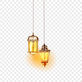 Two Watercolor Arabic Hanging Light Lanterns Lamps