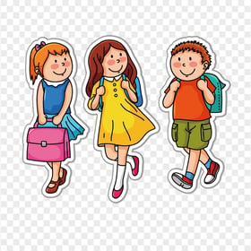 Kids Go To School Cartoon Stickers Characters PNG