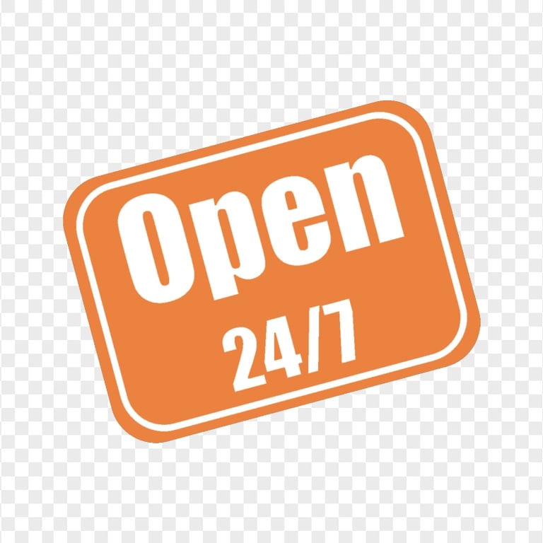 Open 24/7 Orange And White Logo Sign Image PNG