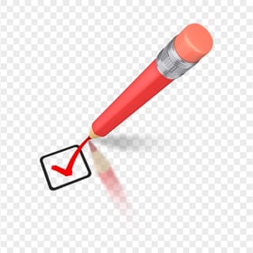 HD Red 3D Pencil Checkmark Icon PNG