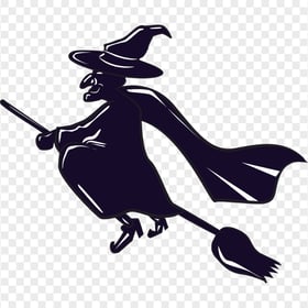 HD Blue Witch Flying On A Broom Silhouette PNG