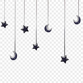 Hanging Stars And Moon Black Ramadan Decoration