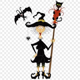 HD Halloween Witch Broom Black Cat Bat Clipart Cartoon PNG