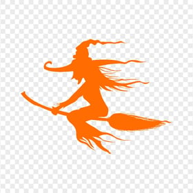 HD Halloween Orange Witch Silhouette Flying On A Broom PNG