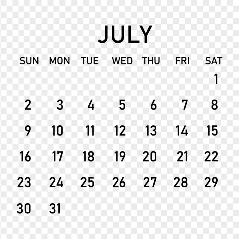 2023 July White Calendar HD PNG Citypng