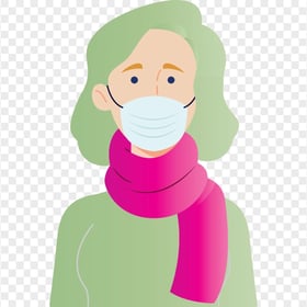 Cartoon Woman Wear Pandemic Disease Mask Vector