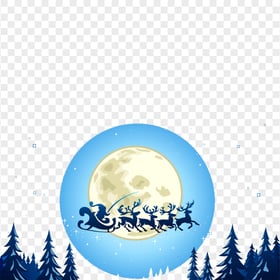 Reindeer Sleigh & Moon Christmas Scene Illustration