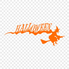 HD Halloween Orange Text Word With Witch Flying Silhouette PNG