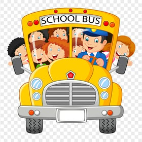 HD Cartoon Kids On School Bus Front View PNG