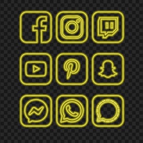 HD Aesthetic Yellow Neon Social Media Square Icons PNG