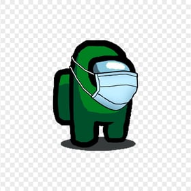 HD Green Among Us Character With Surgical Mask PNG