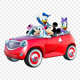 Mickey Minnie Donald Duck Daisy Duck Red Car PNG
