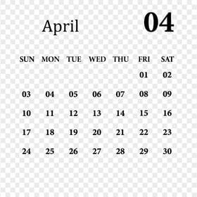 April 2022 Black Calendar HD PNG