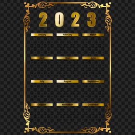 Gold 2023 Calendar Transparent Background