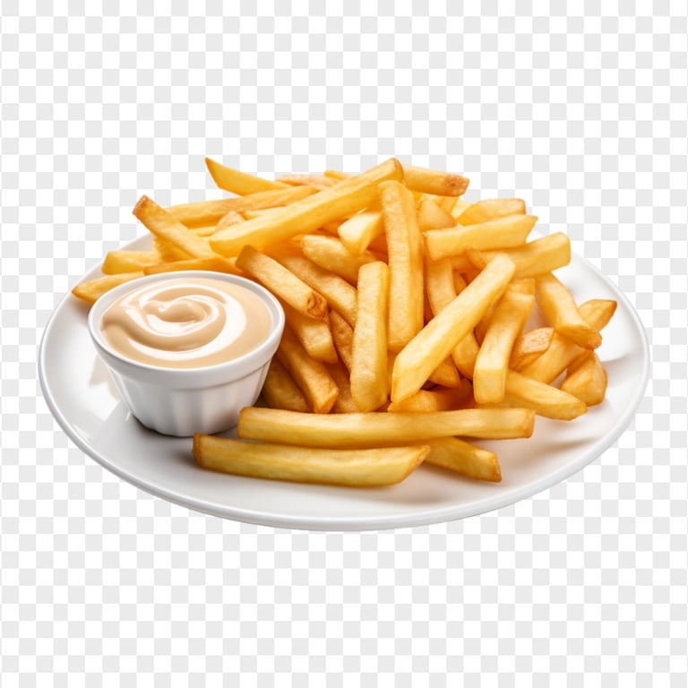 HD Potato Fries and Mayo Sauce on Plate Transparent PNG | Citypng