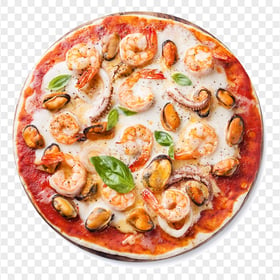 Crispy Seafood Pizza on a Rustic Plate FREE PNG