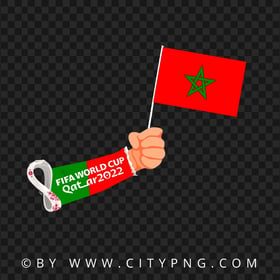 World Cup 2022 Hand Holding Morocco Flag Pole PNG