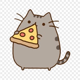 Cute Pusheen Cat Eating Pepperoni Pizza PNG Image