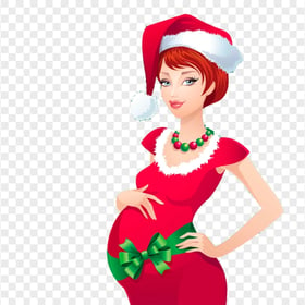 Cartoon Pregnant Woman Wearing Santa Christmas Costume
