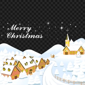 HD Snowy Merry Christmas Cartoon Houses Scene PNG