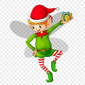 Cartoon Elf Flying Holding Gift Box HD PNG