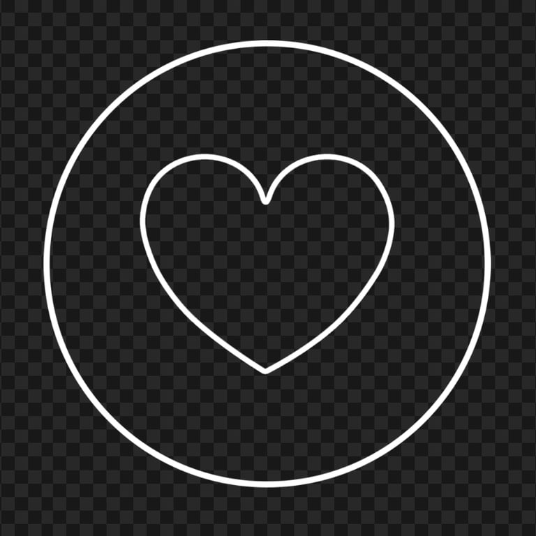 HD White Outline Heart Round Circular Icon PNG