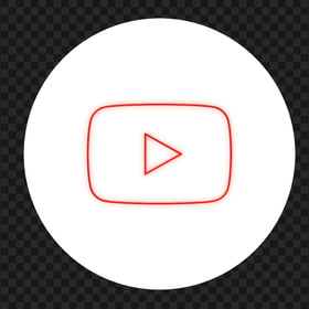 HD White & Red Neon Round Youtube YT Sign Symbol PNG
