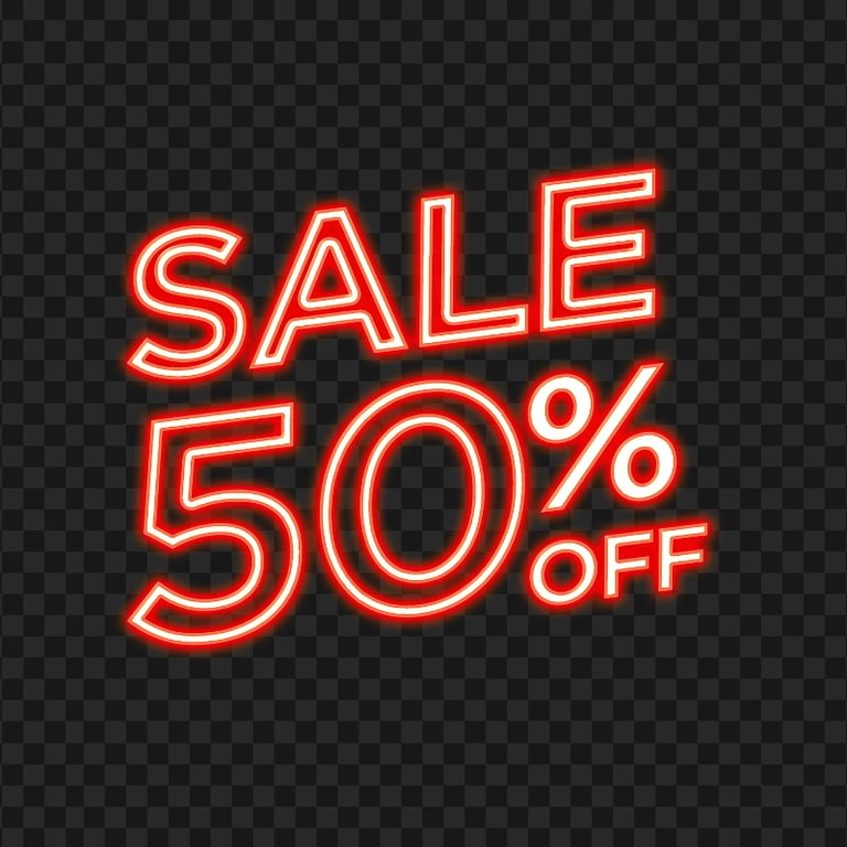 HD 50% Off Sale Discount Red Neon Sign PNG