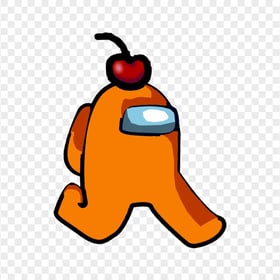 HD Orange Among Us Character Walking With Cherry Hat PNG