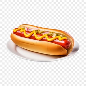 Classic Hotdog and Mustard on White Dish HD Transparent PNG