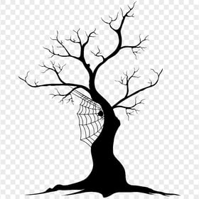 Halloween Black Tree With Spider Web HD PNG