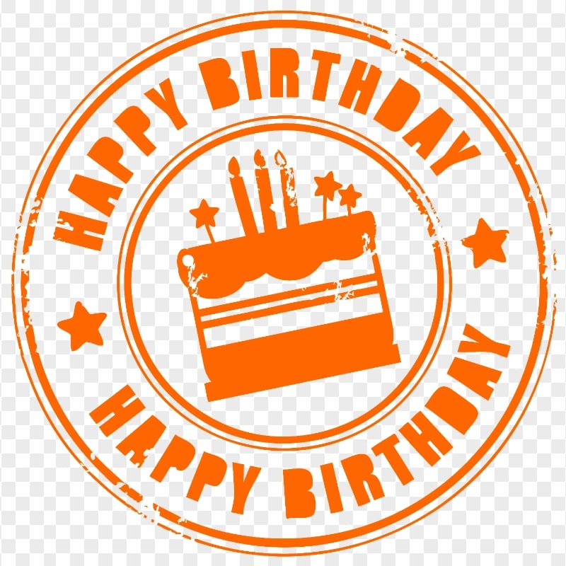 HD Orange Happy Birthday Round Stamp PNG