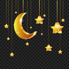 Yellow Gold Hanging Crescent Moon & Stars Decoration