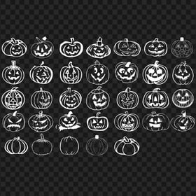 Halloween Set Of White Pumpkins Faces Characters