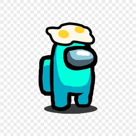 HD Cyan Among Us Character With Two Egg On Head Hat PNG