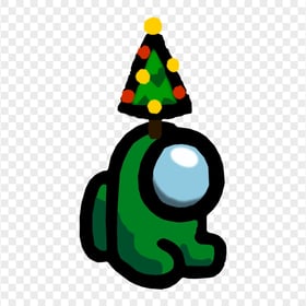HD Green Among Us Mini Crewmate Baby With Christmas Tree Hat PNG