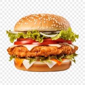 HD Cheesy Chicken Burger with Lettuce Transparent Background