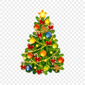HD Decorated Cartoon Illustration Christmas Tree With Ornaments PNG