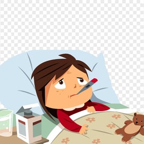Clipart Sick Little Girl Fever Mouth Thermometer