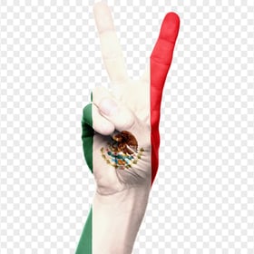 Mexico Flag Painted On Peace Hand Gesture PNG