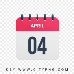 4 April Date Red & White Calendar Icon HD Transparent PNG