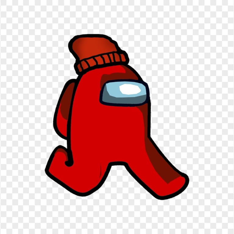 HD Red Among Us Character Walking With Red Beanie Hat PNG Citypng