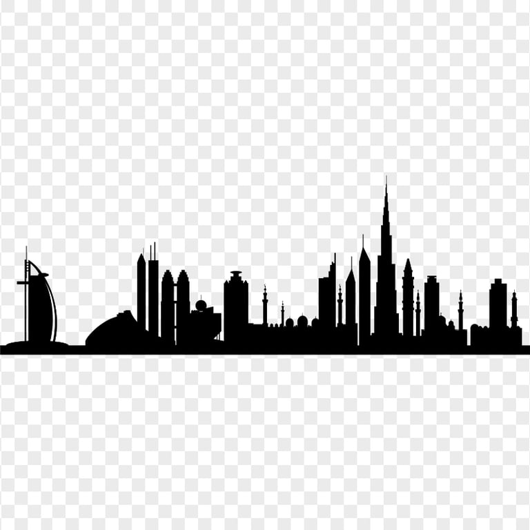 Dubai Skyline Burj Khalifa City Black Silhouette Citypng