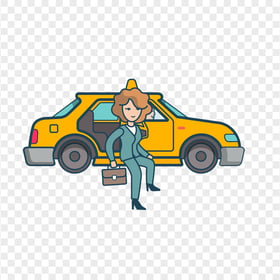HD Vector Cartoon Woman Gets Out Of Taxi PNG