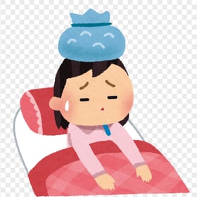 Cartoon Little Girl Sick Has Fever In Bed Clipart