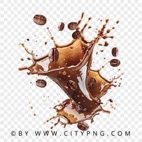 HD PNG Hot Liquid Coffee Splash With Flying Beans